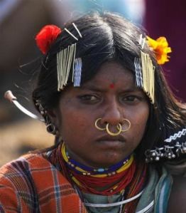 A woman from the Dongria Kondh tribe attends a gathering on top of the Niyamgiri mountain, which they worship as their living god, to protest against plans by Vedanta Resources to mine bauxite from that mountain.